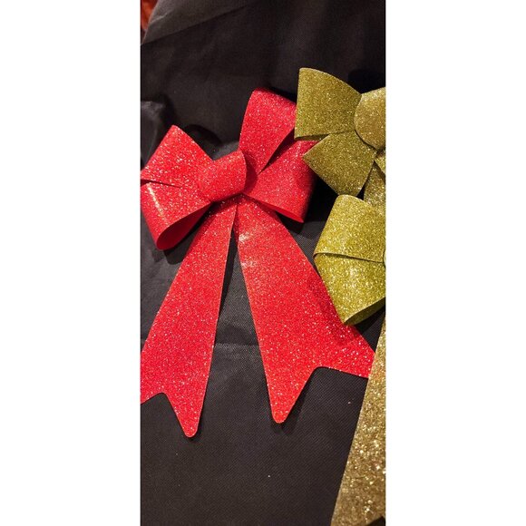 Vintsge Mcm Set Of 6 Glitter Christmas Bows In Red Green 1960s - Picture 5 of 7